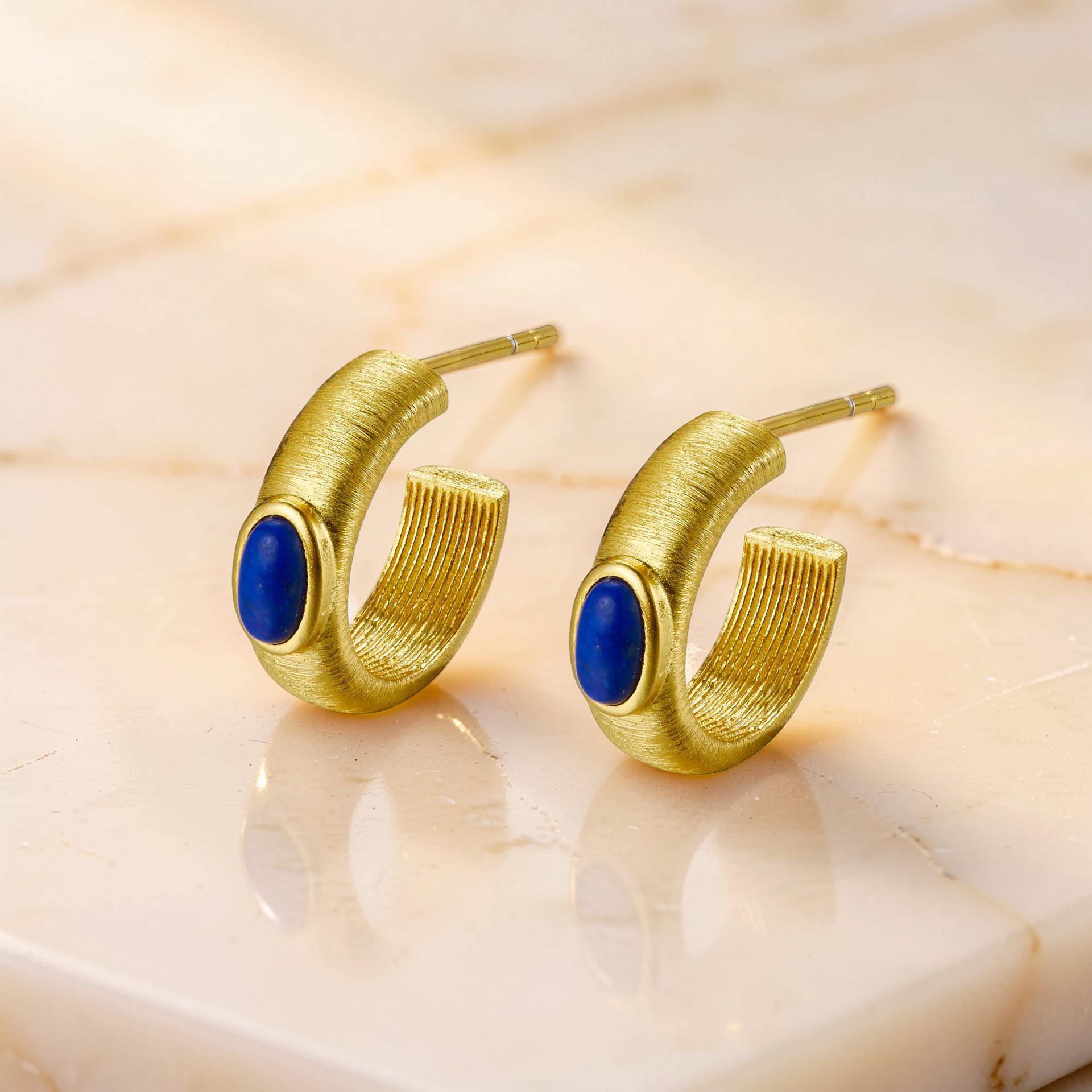 ATELIER-TIBET – Boucles d'Oreilles Lapis Lazuli – Secrets d'Étoile, Argent Plaqué Or