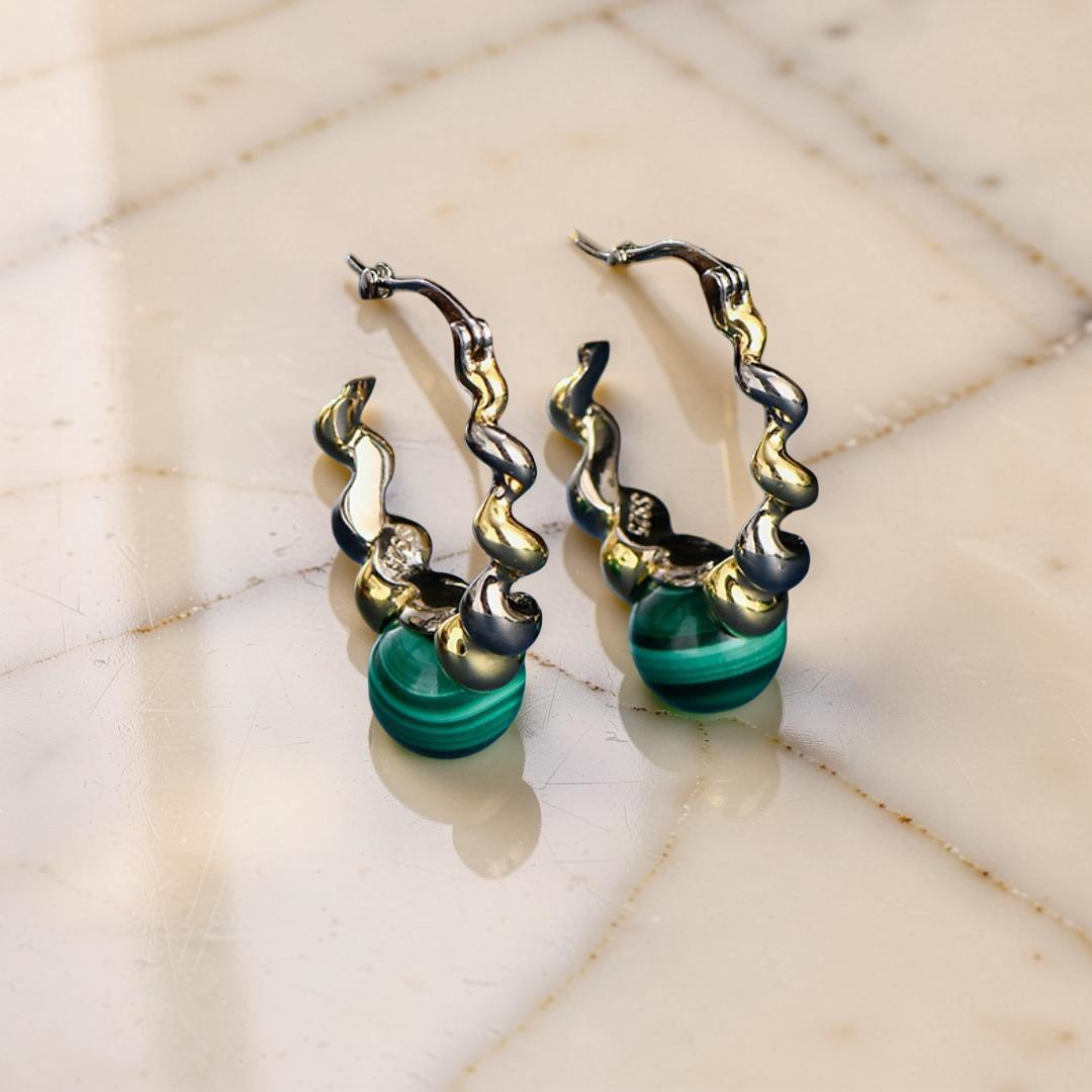ATELIER-TIBET – Boucles d'Oreilles Malachite – Évolution, Argent 925