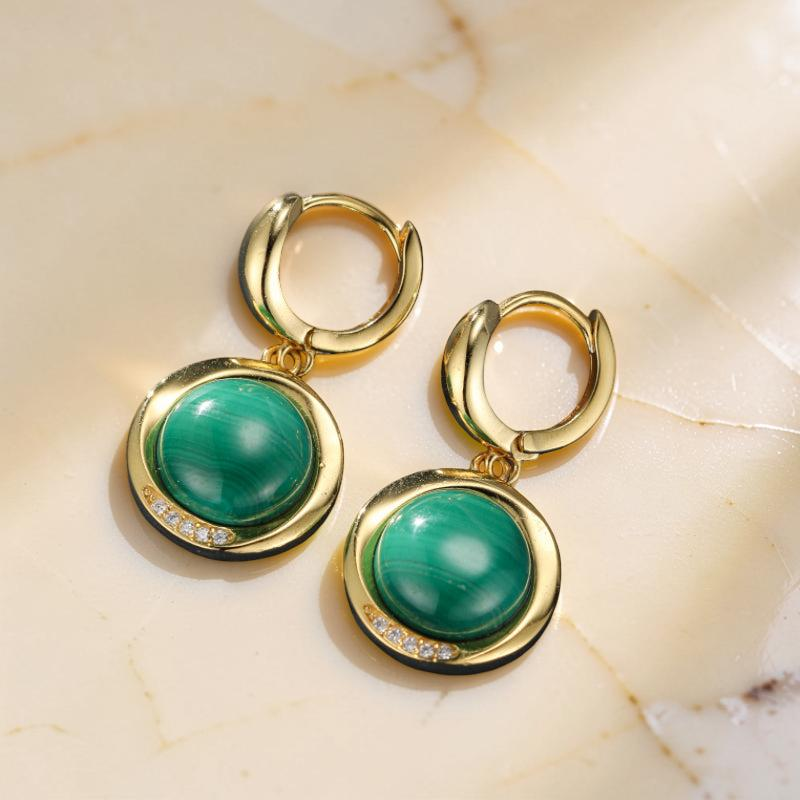 ATELIER-TIBET – Boucles d'Oreilles Malachite – Harmonie Verte, Argent Plaqué Or