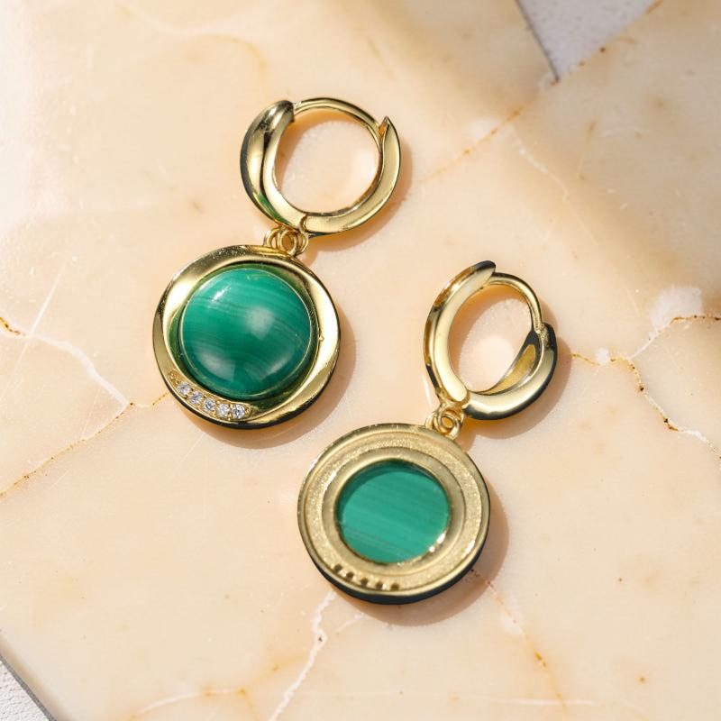 ATELIER-TIBET – Boucles d'Oreilles Malachite – Harmonie Verte, Argent Plaqué Or