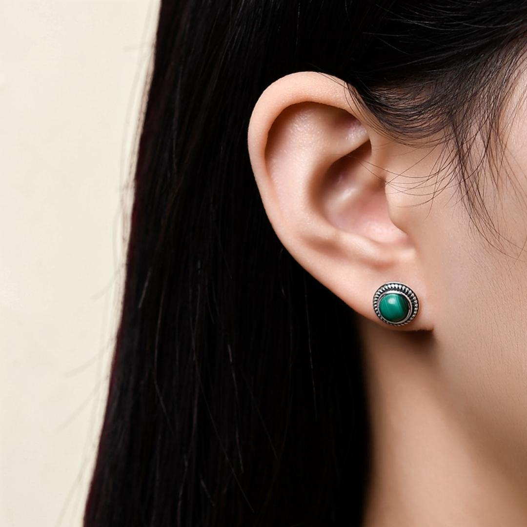 ATELIER-TIBET – Boucles d'Oreilles Malachite ou Lapis Lazuli – Croissance, Argent 925