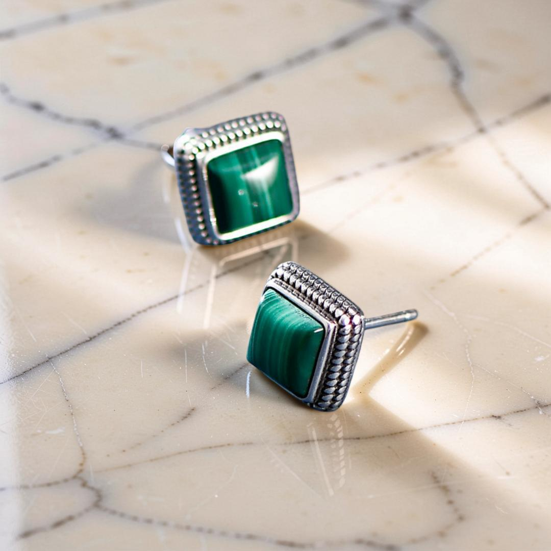 ATELIER-TIBET – Boucles d'Oreilles Malachite – Renouveau, Argent 925