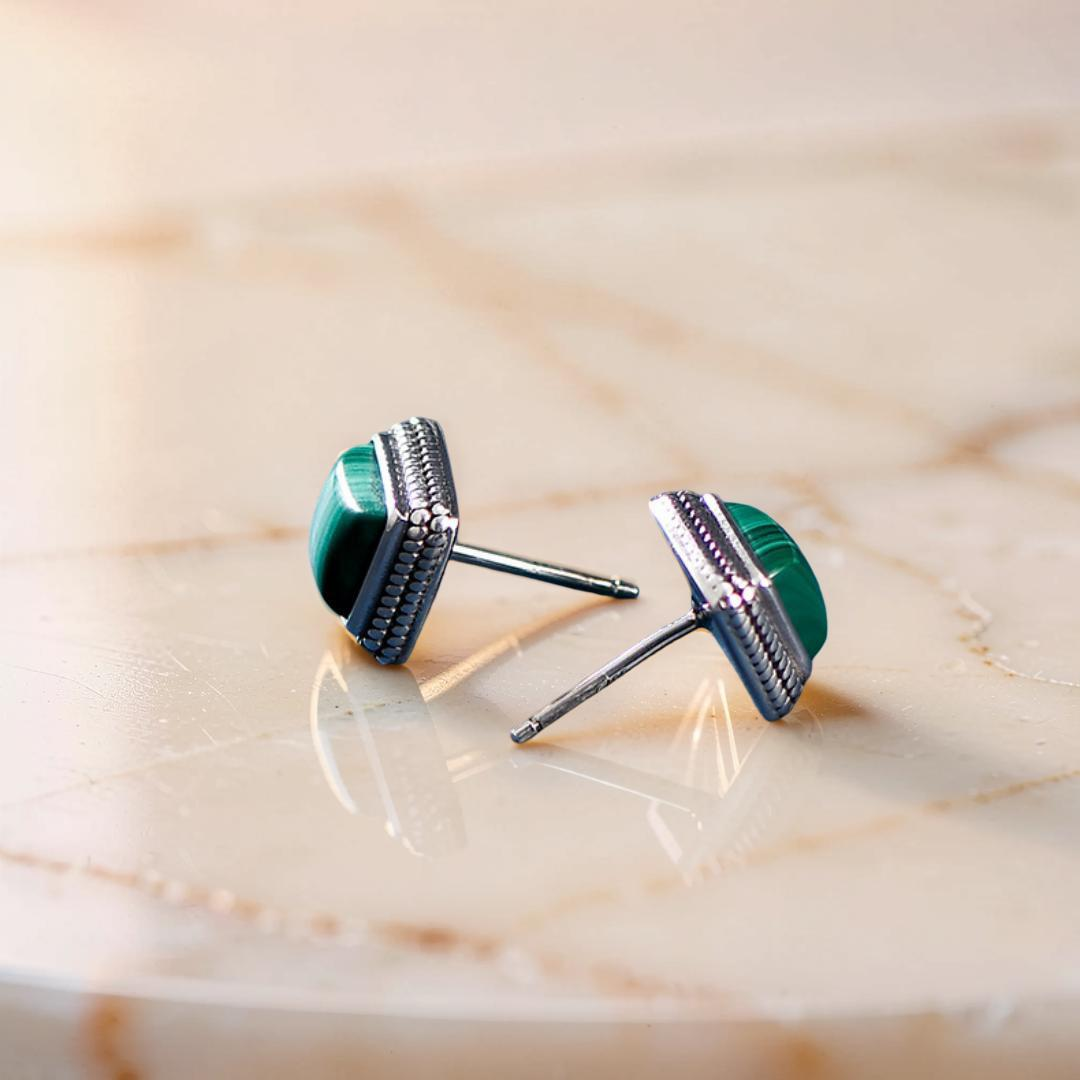 ATELIER-TIBET – Boucles d'Oreilles Malachite – Renouveau, Argent 925