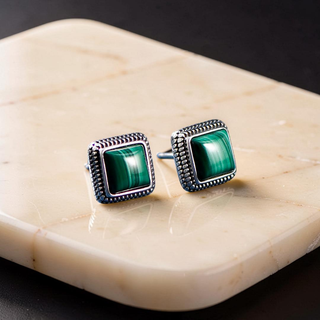 ATELIER-TIBET – Boucles d'Oreilles Malachite – Renouveau, Argent 925