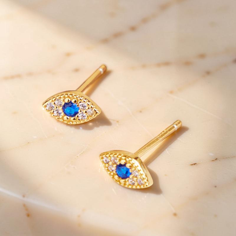 ATELIER-TIBET – Boucles d'Oreilles Mauvais Œil – Pureté Mystique, Argent Plaqué Or