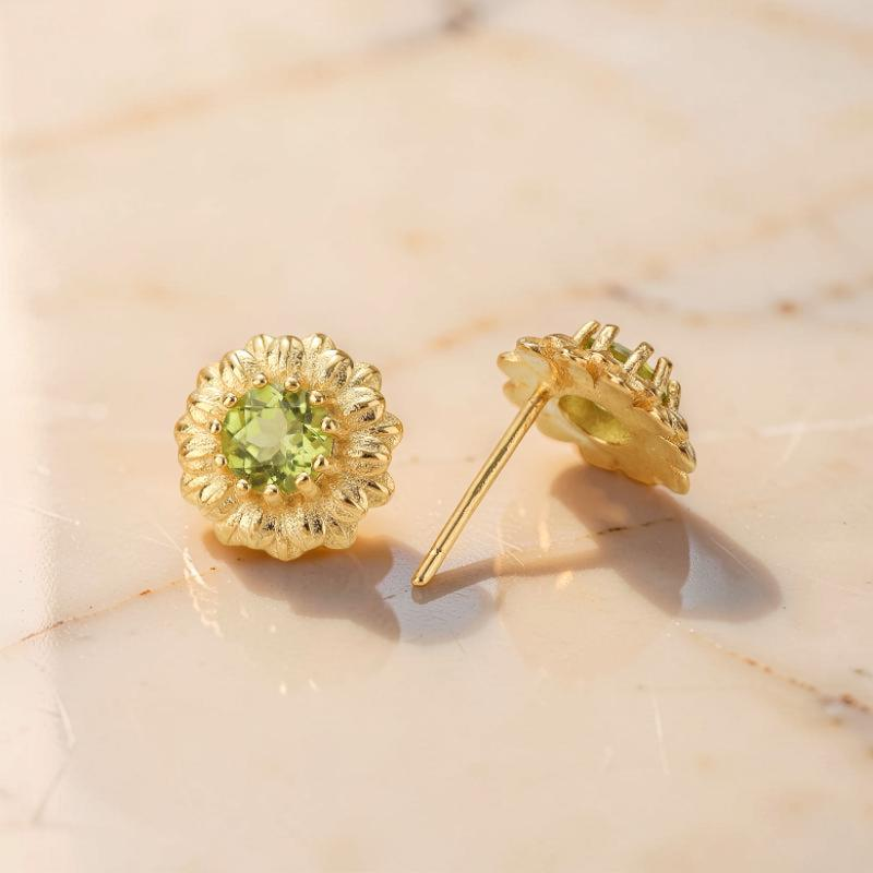 ATELIER-TIBET – Boucles d'Oreilles Péridot – Doux Rayons, Argent Plaqué Or