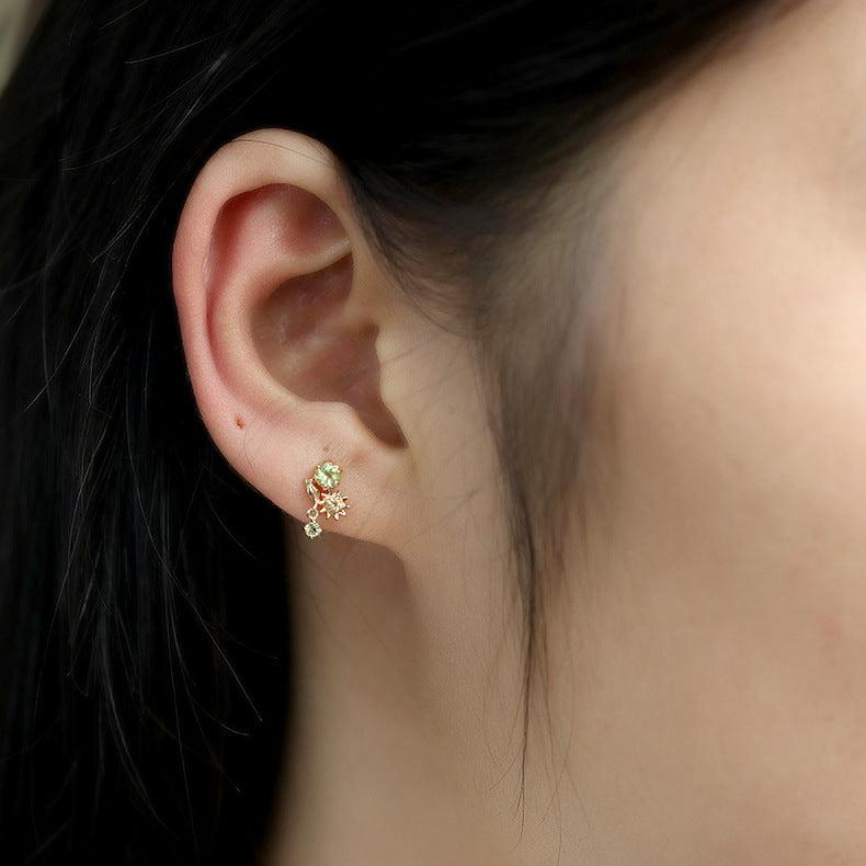 ATELIER-TIBET – Boucles d'Oreilles Péridot et Citrine – Fleur Ensoleillée, Argent Plaqué Or