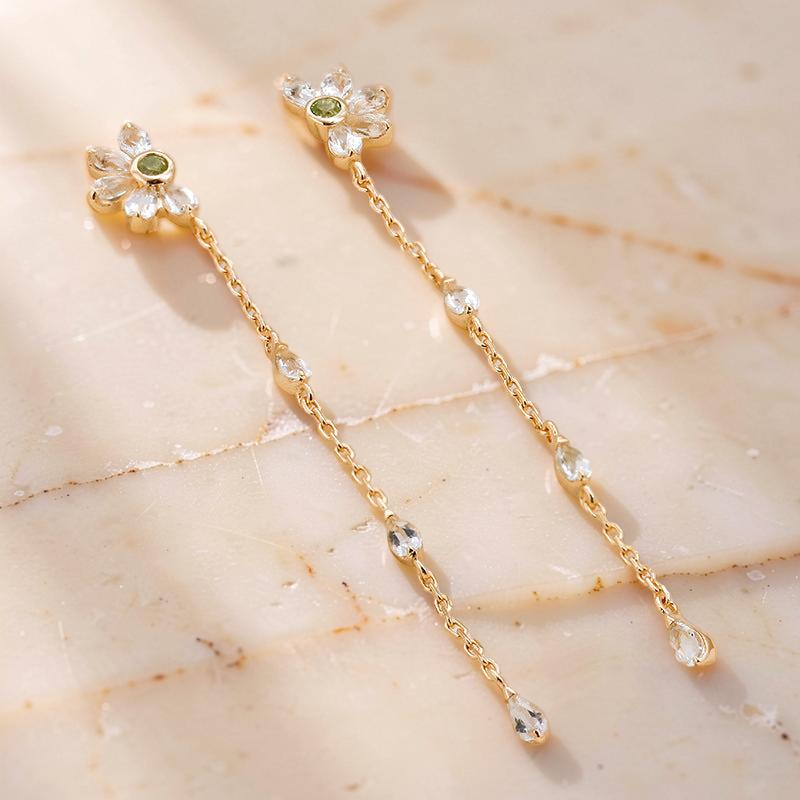 ATELIER-TIBET – Boucles d'Oreilles Péridot et Topaze – Vœux Éternel, Argent Plaqué Or