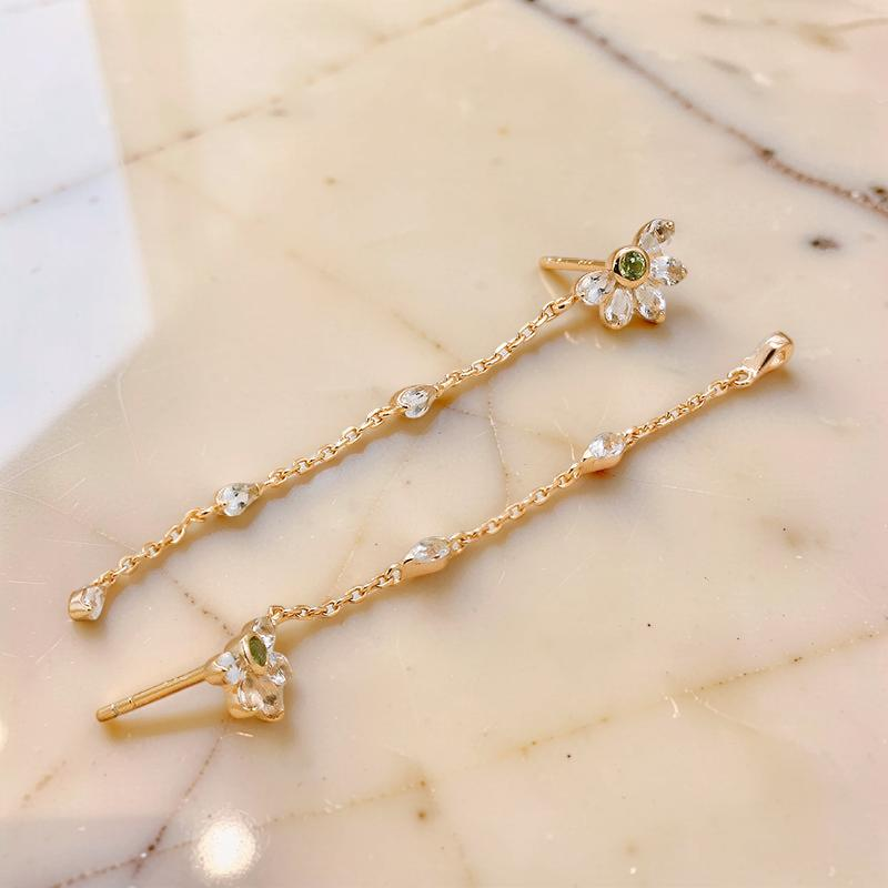 ATELIER-TIBET – Boucles d'Oreilles Péridot et Topaze – Vœux Éternel, Argent Plaqué Or