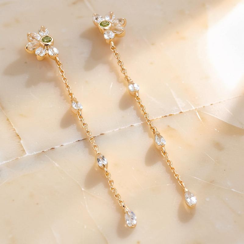 ATELIER-TIBET – Boucles d'Oreilles Péridot et Topaze – Vœux Éternel, Argent Plaqué Or