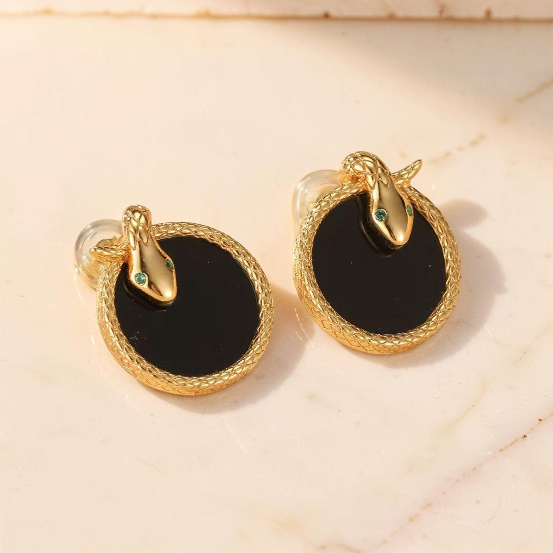 ATELIER-TIBET – Boucles d'Oreilles Serpent – Élégance et Autorité, Argent Plaqué Or