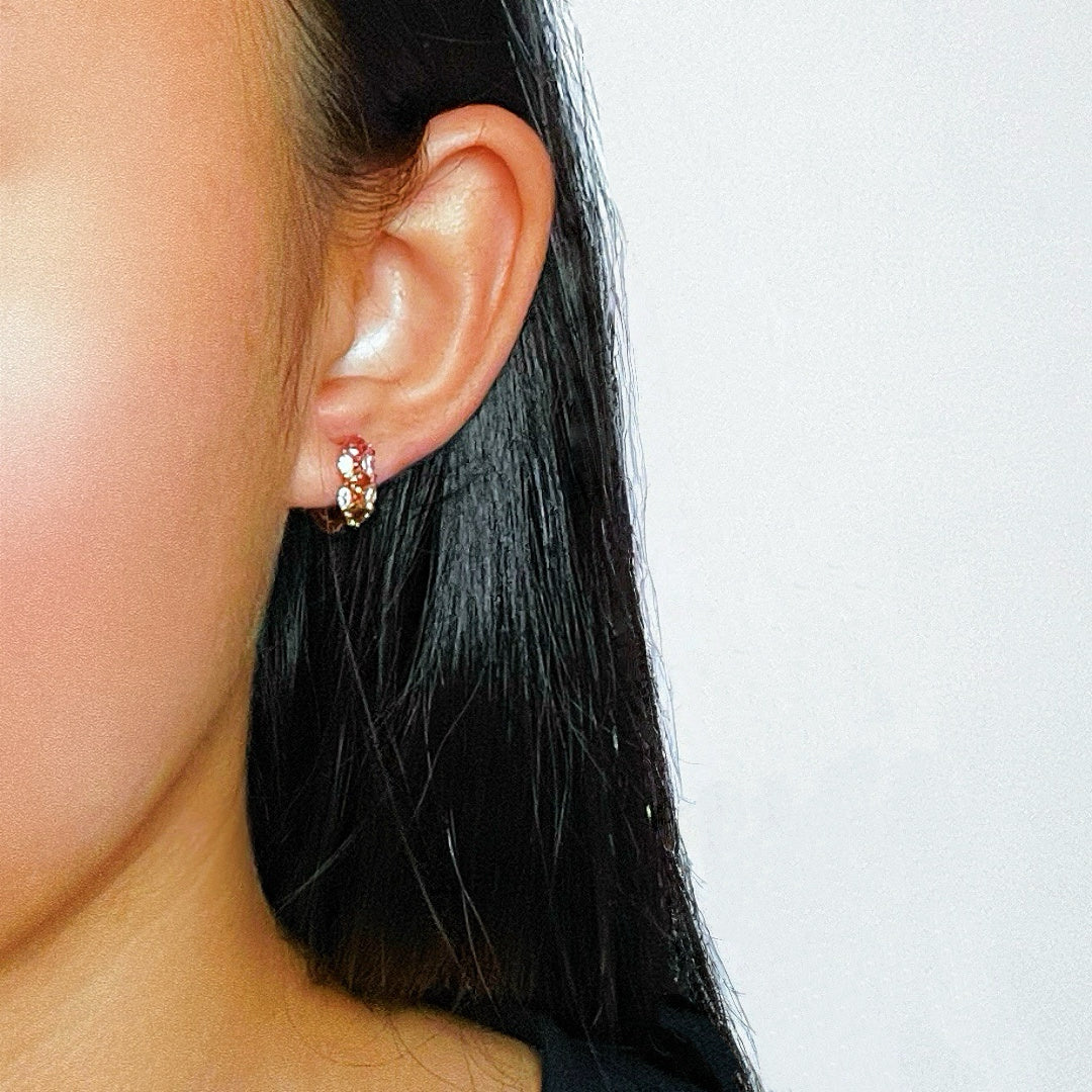 ATELIER-TIBET – Boucles d'Oreilles Tourmaline – Rayonnement Floral, Argent Plaqué Or
