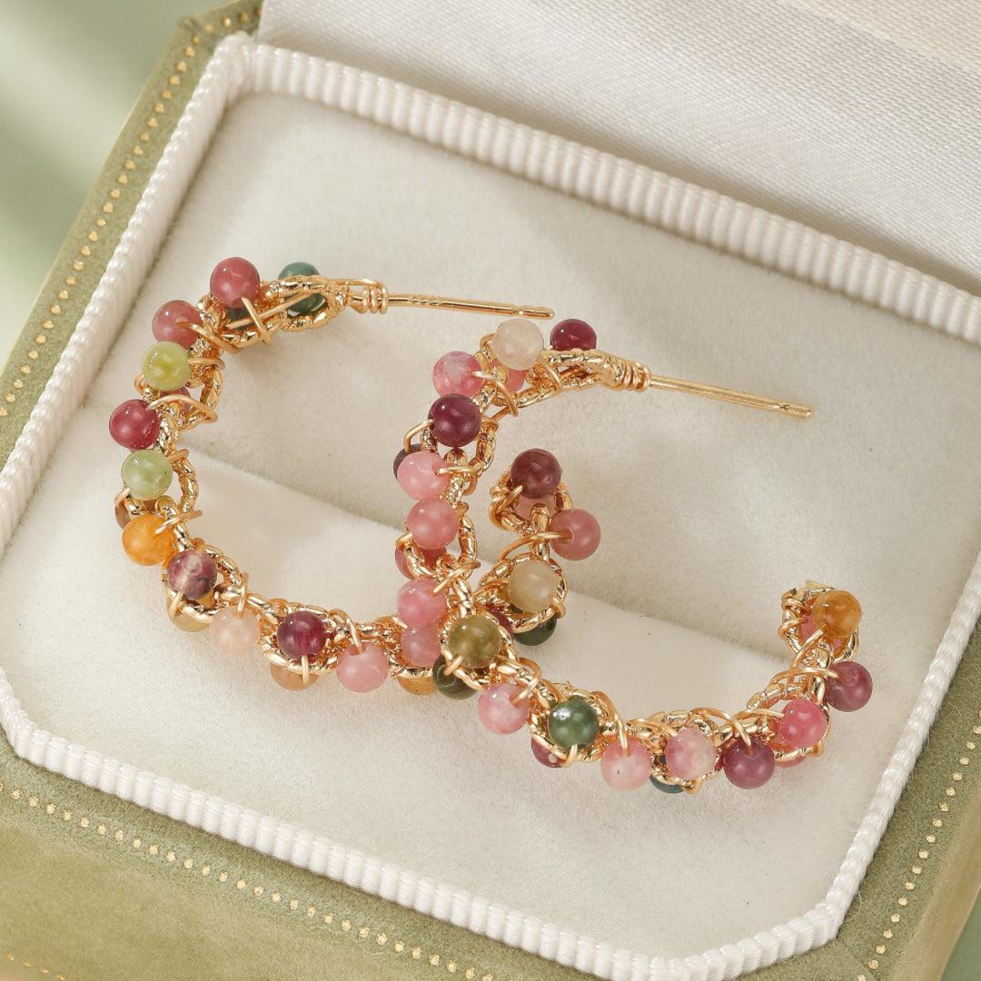 ATELIER-TIBET – Boucles d'Oreilles Tourmaline – Vibrations Solaires, Plaqué Or 14k