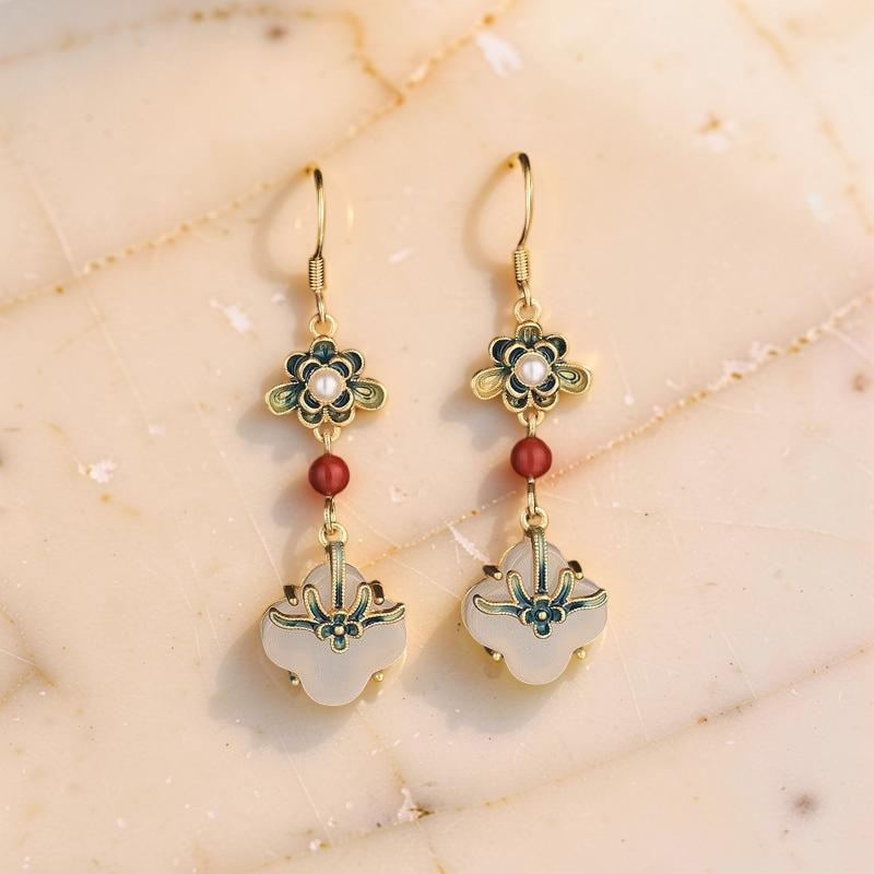 ATELIER-TIBET – Boucles d'Oreilles Trèfle en Jade – Chance