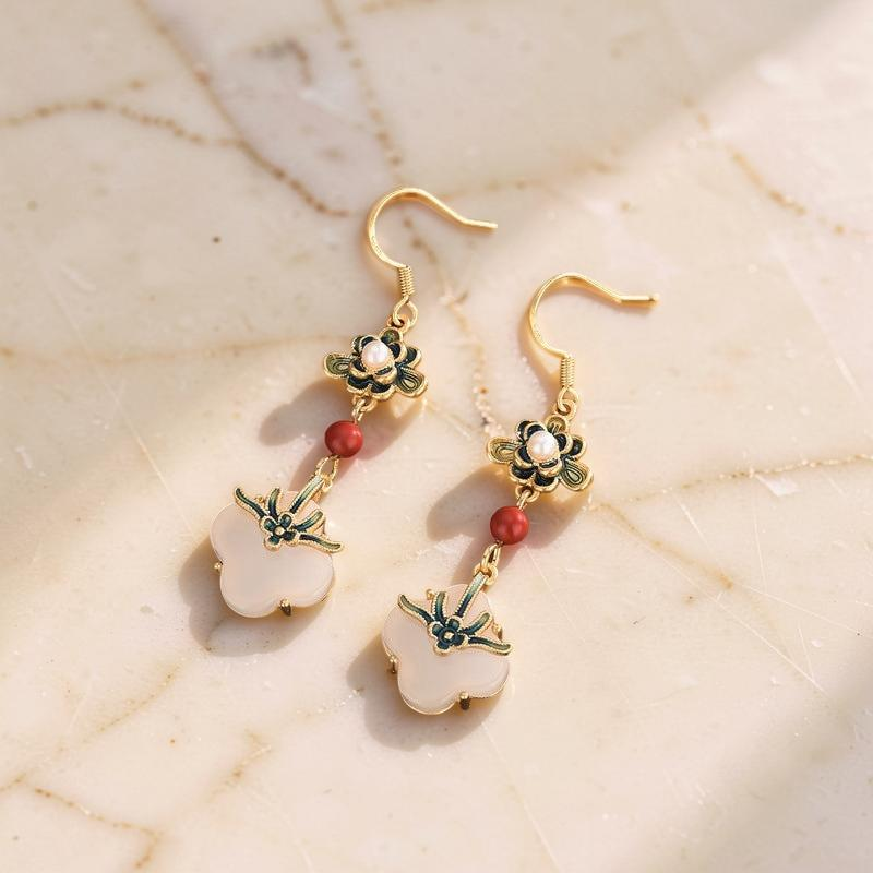 ATELIER-TIBET – Boucles d'Oreilles Trèfle en Jade – Chance