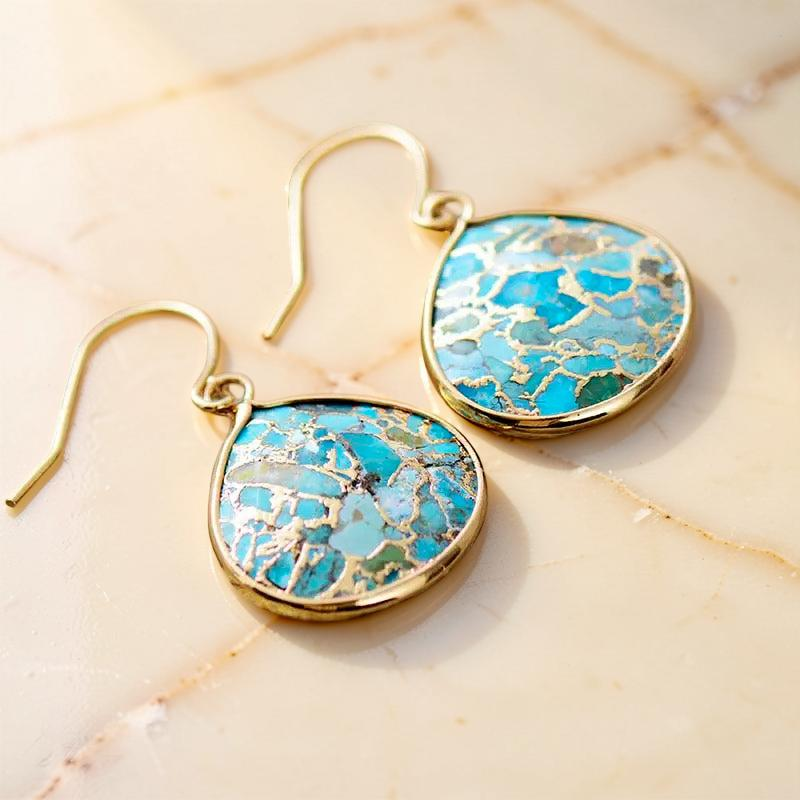 ATELIER-TIBET – Boucles d'Oreilles Turquoise – Miroir du Ciel
