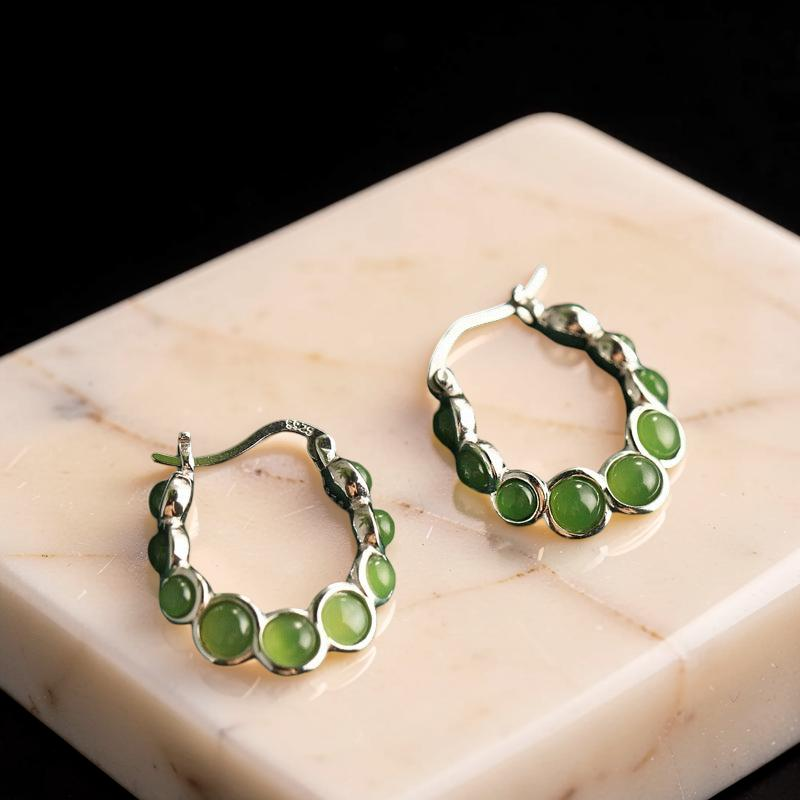 ATELIER-TIBET – Boucles d'Oreilles Jade – Danse Verdoyante, Argent