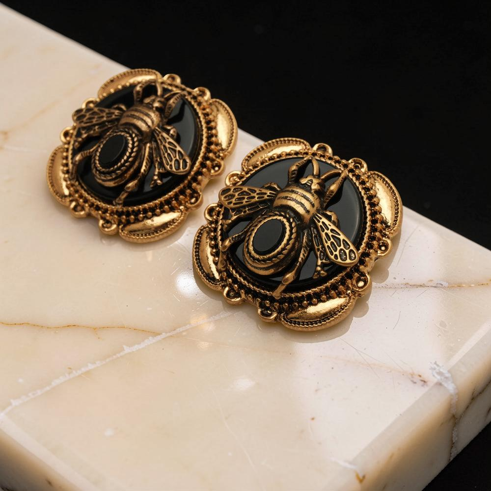 ATELIER-TIBET – Boucles d’Oreilles Agate – Abeille Royale