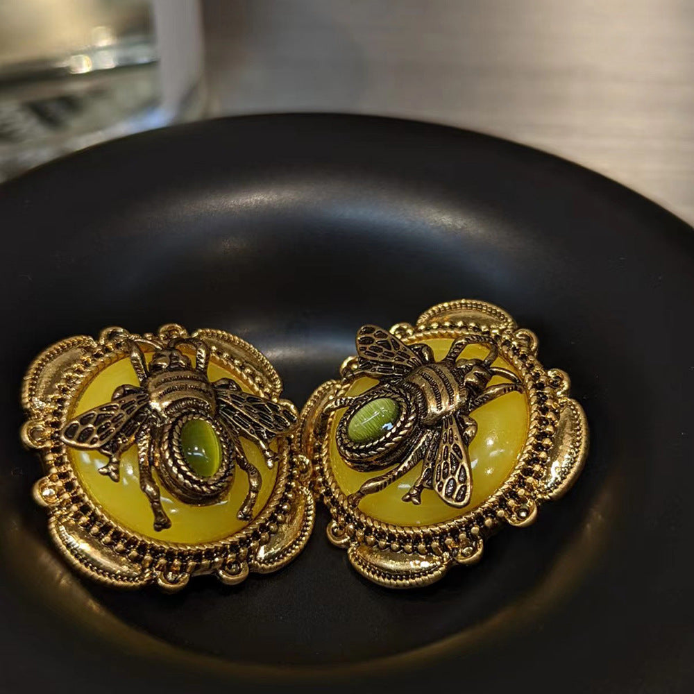 ATELIER-TIBET – Boucles d’Oreilles Agate – Abeille Royale