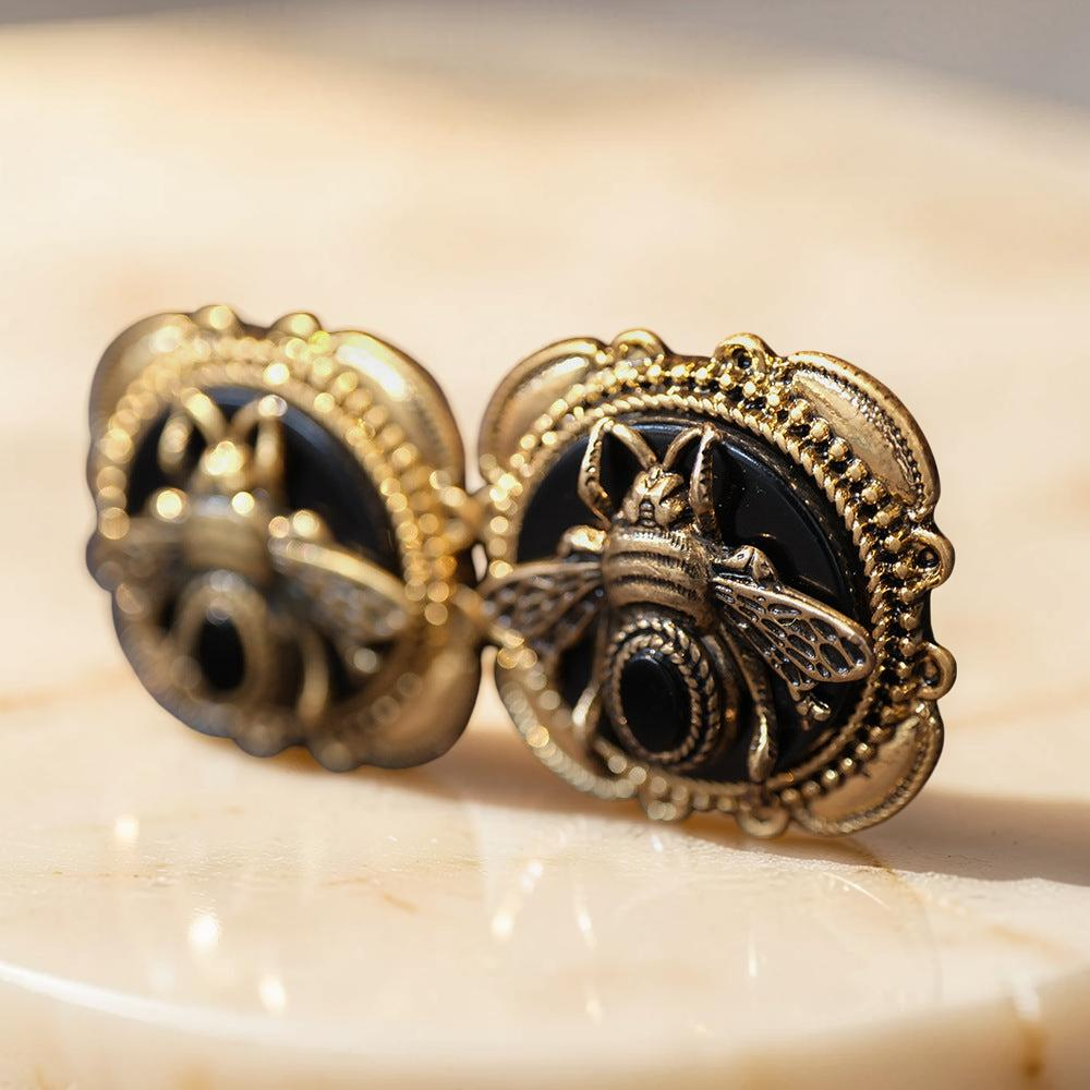 ATELIER-TIBET – Boucles d’Oreilles Agate – Abeille Royale