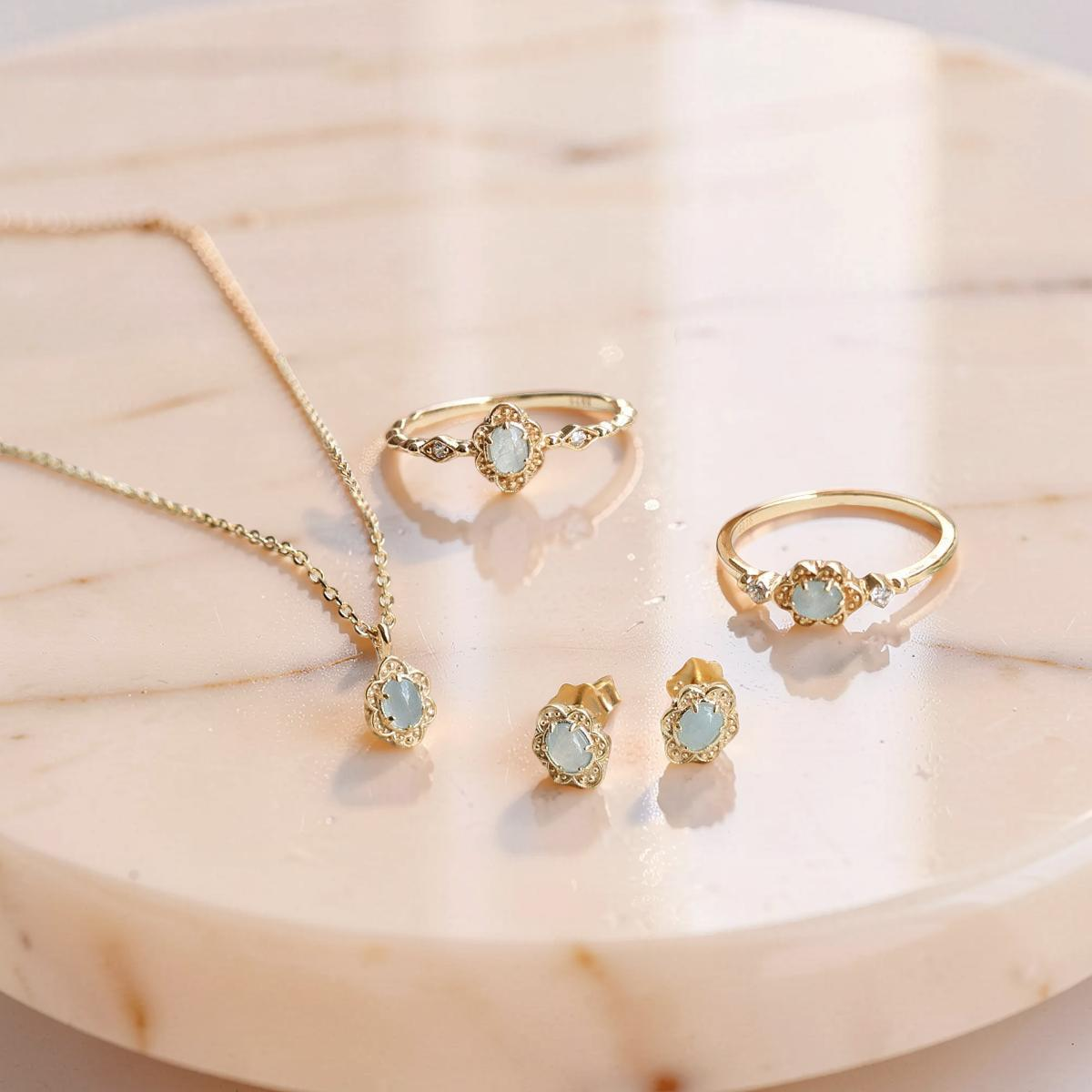 ATELIER-TIBET – Boucles d'Oreilles Aigue Marine – Aura Marine, Argent Plaqué Or