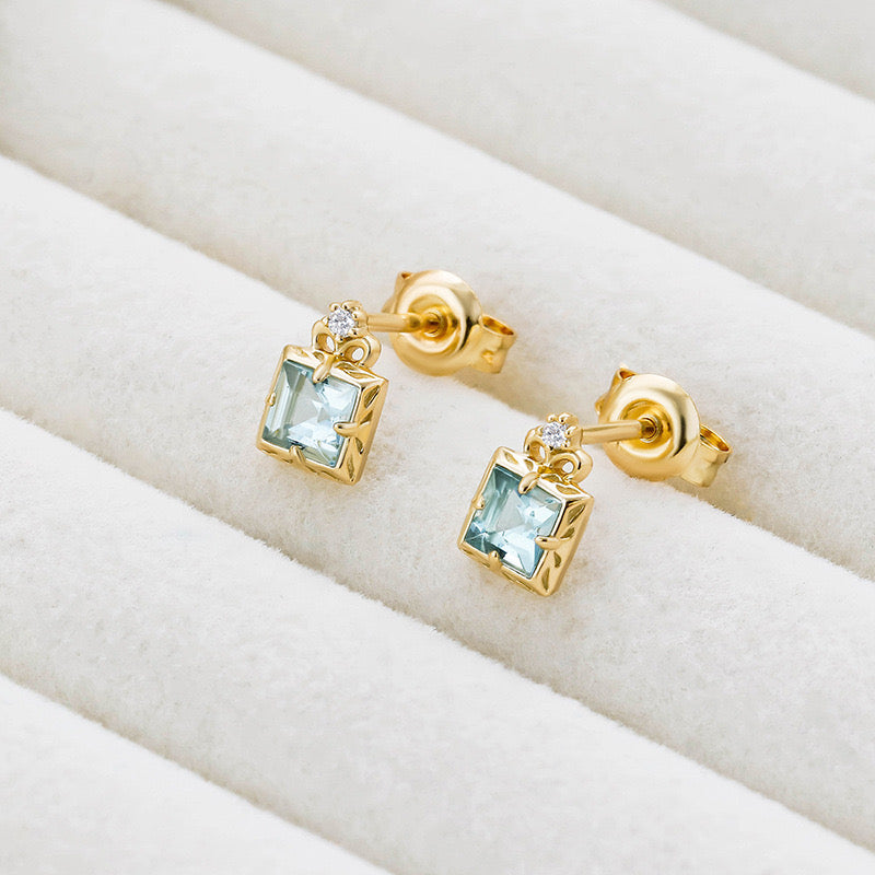 ATELIER-TIBET – Boucles d'Oreilles Aigue Marine – Douce Lumière, Plaqué Or