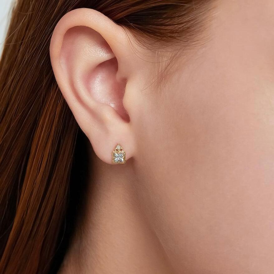 ATELIER-TIBET – Boucles d'Oreilles Aigue Marine – Douce Lumière, Plaqué Or