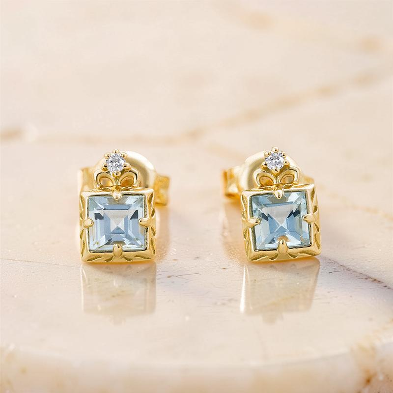 ATELIER-TIBET – Boucles d'Oreilles Aigue Marine – Douce Lumière, Plaqué Or