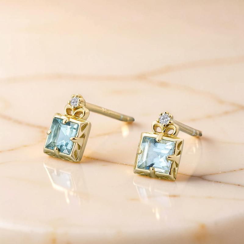 ATELIER-TIBET – Boucles d'Oreilles Aigue Marine – Douce Lumière, Plaqué Or