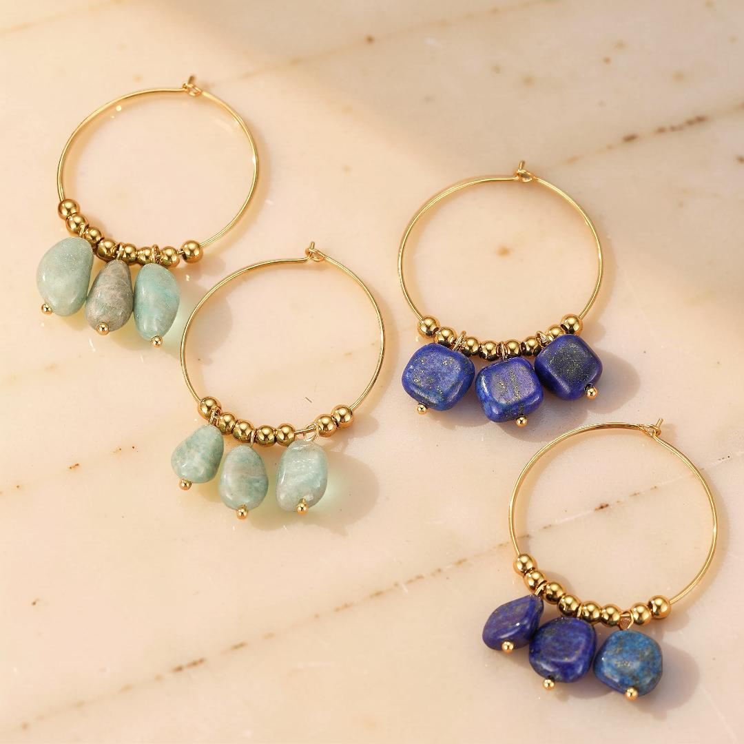 ATELIER-TIBET – Boucles d’Oreilles Amazonite/Lapis Lazuli – Éclat Minéral