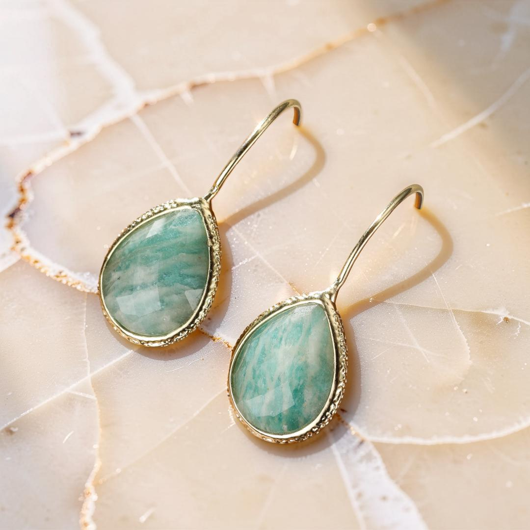 ATELIER-TIBET – Boucles d'Oreilles Amazonite – Vagues Douces