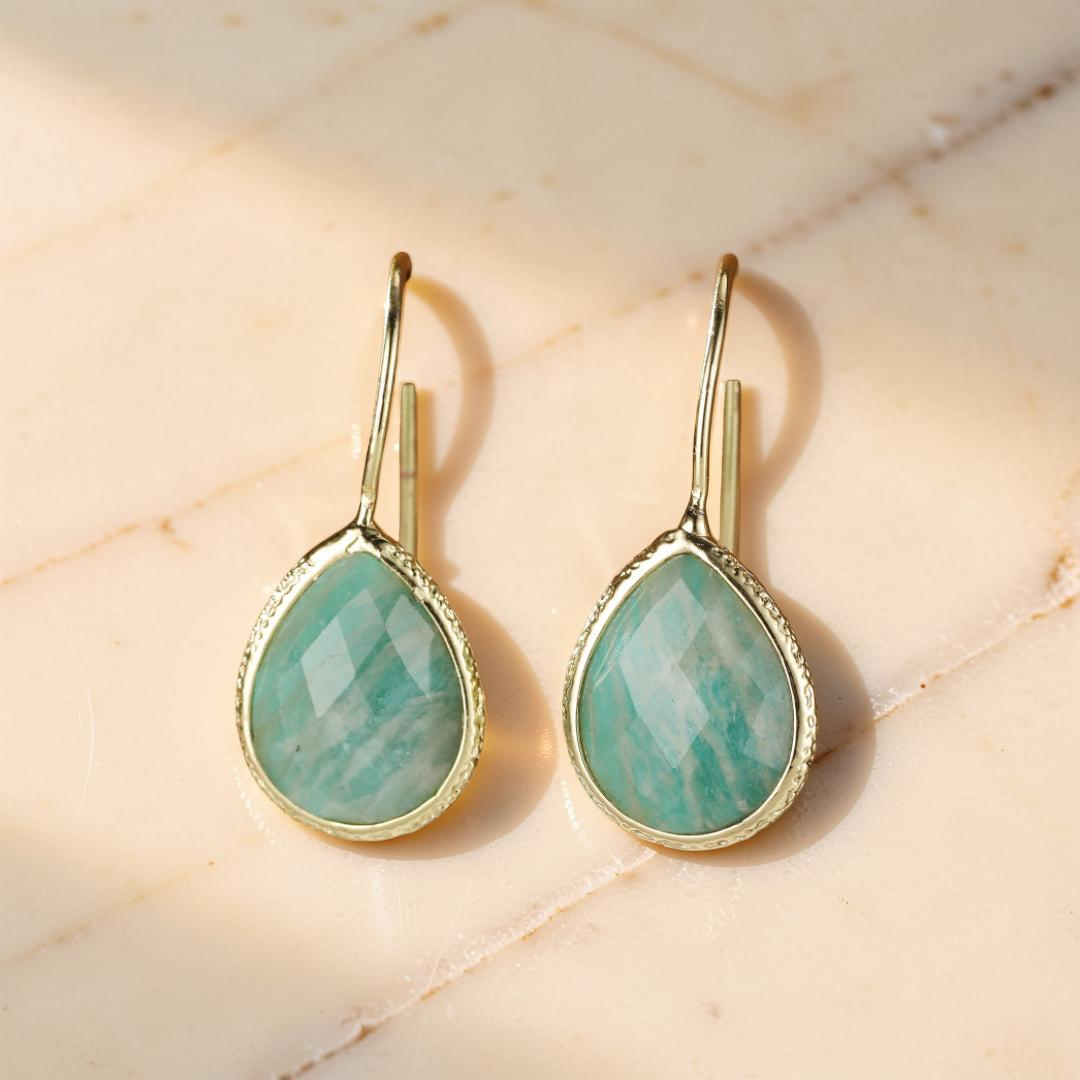 ATELIER-TIBET – Boucles d'Oreilles Amazonite – Vagues Douces