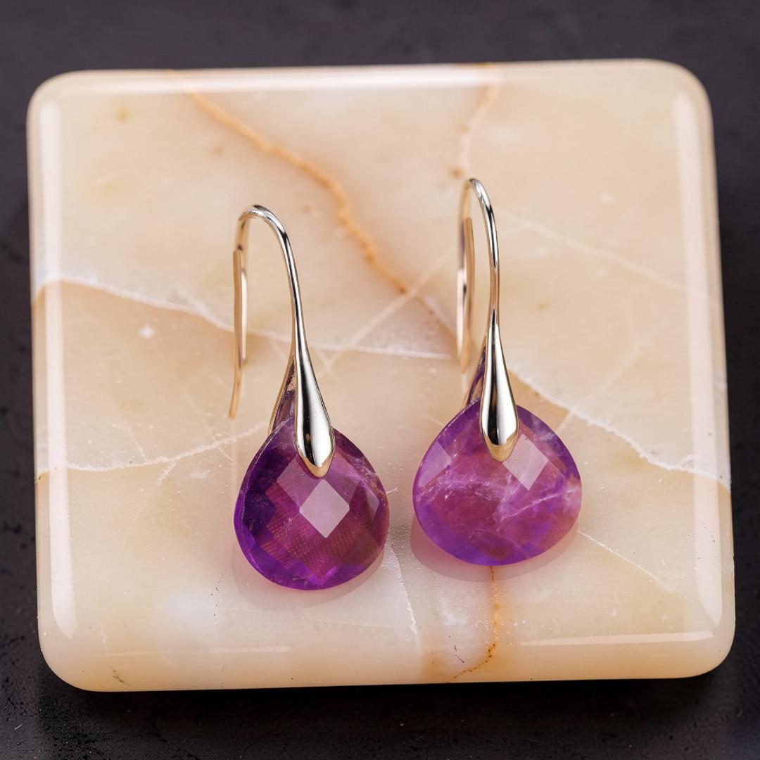 ATELIER-TIBET – Boucles d’oreilles Améthyste – Goutte de Lune