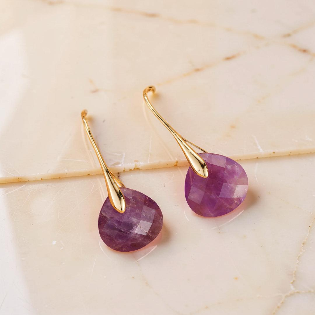 ATELIER-TIBET – Boucles d’oreilles Améthyste – Goutte de Lune