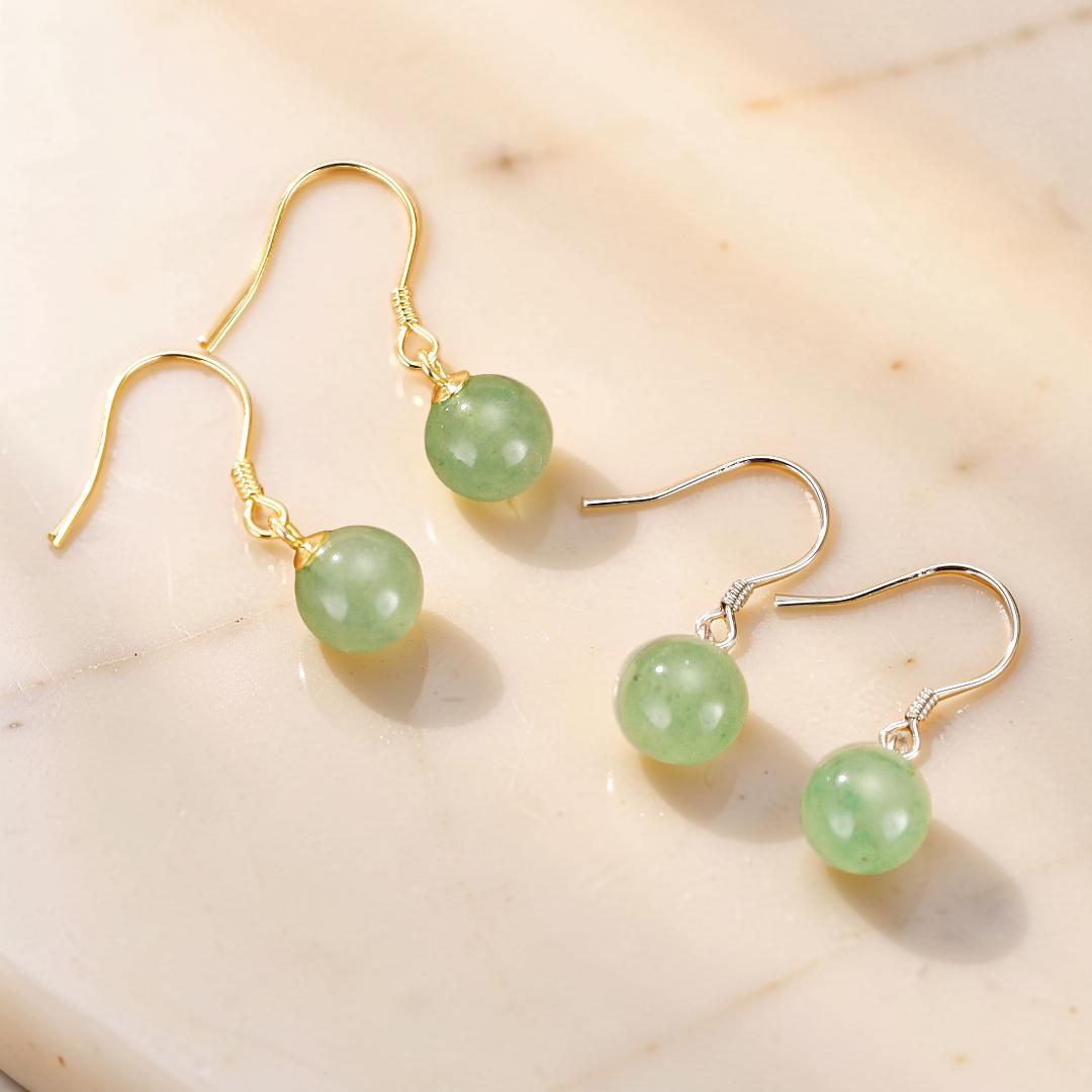 ATELIER-TIBET – Boucles d’oreilles Aventurine – Éclat Doux, Argent