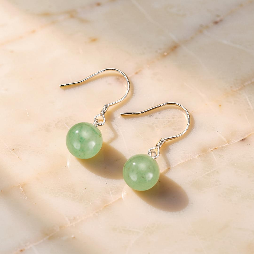 ATELIER-TIBET – Boucles d’oreilles Aventurine – Éclat Doux, Argent
