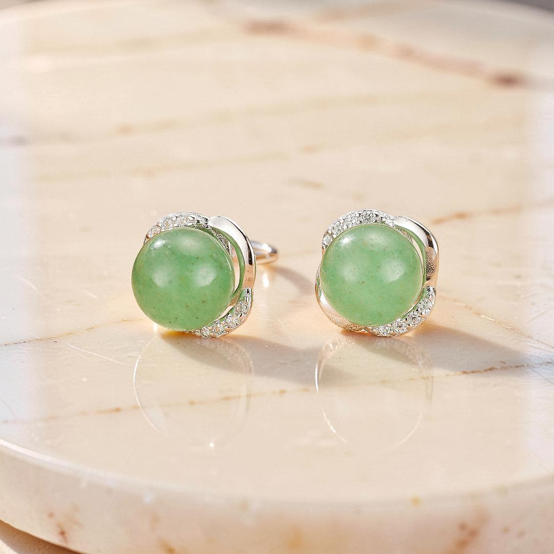 ATELIER-TIBET – Boucles d’oreilles Aventurine – Éclat Intemporel, Argent