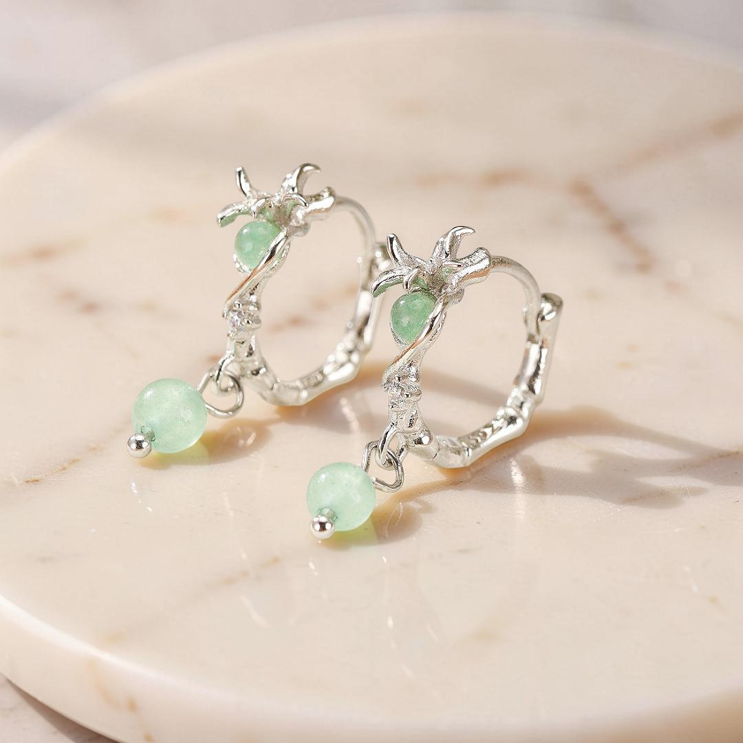 ATELIER-TIBET – Boucles d’oreilles Aventurine – Rameaux d’Harmonie, Argent