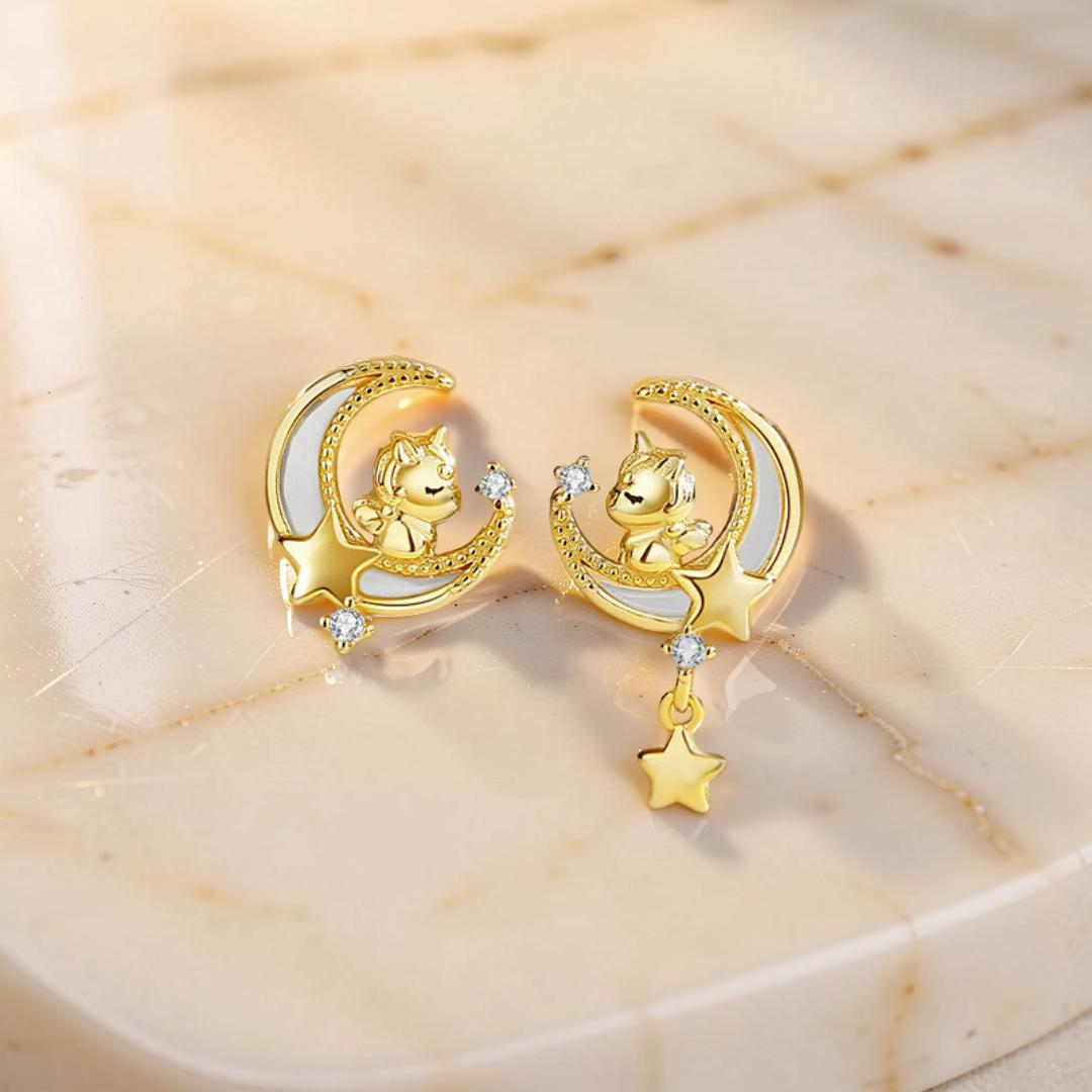 ATELIER-TIBET – Boucles d’oreilles Cheval – Rêve Étoilé, Argent Plaqué Or