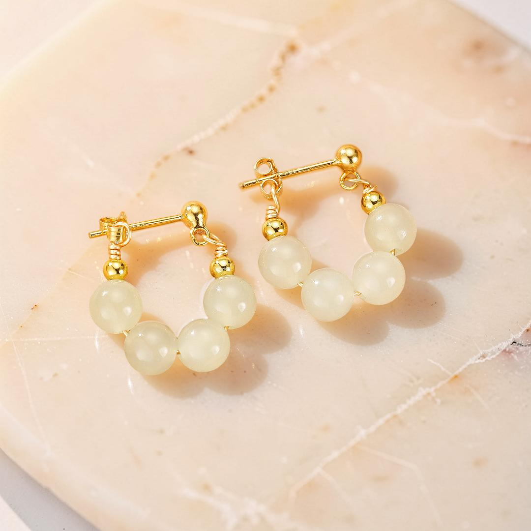 ATELIER-TIBET – Boucles d’Oreilles Créoles Jade – Sérénité Courbée, Argent