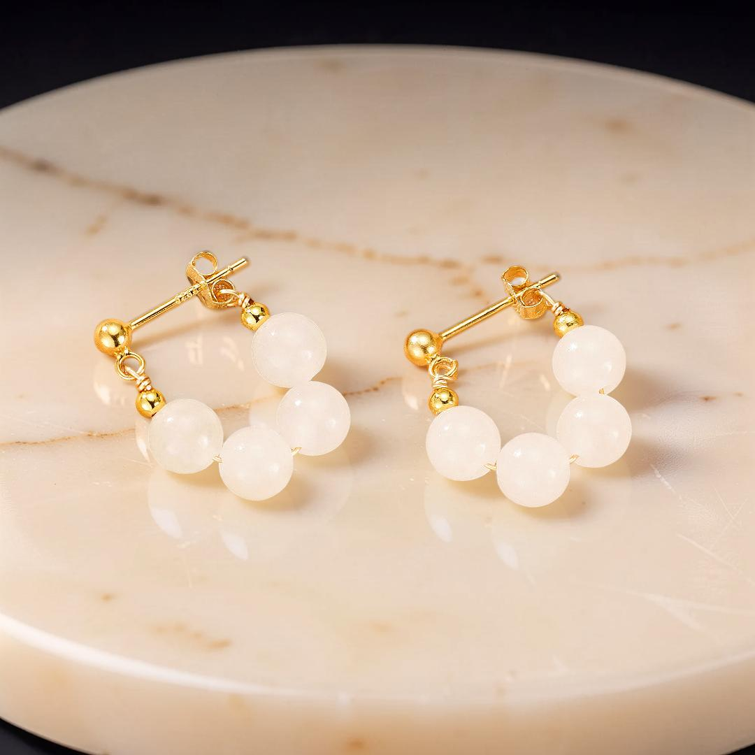 ATELIER-TIBET – Boucles d’Oreilles Créoles Jade – Sérénité Courbée, Argent