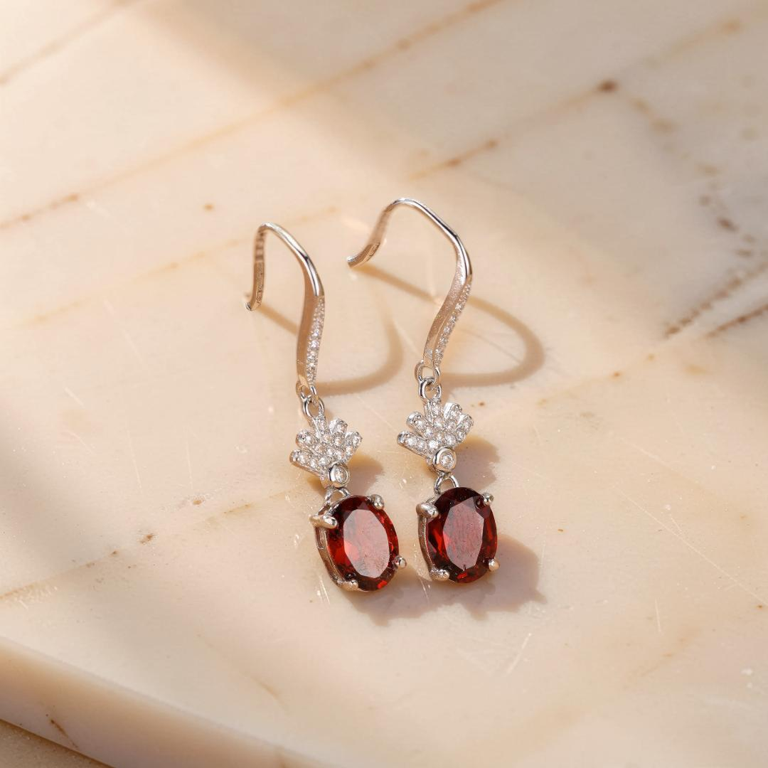 ATELIER-TIBET – Boucles d’oreilles Grenat – Rayonnement Royal, Argent