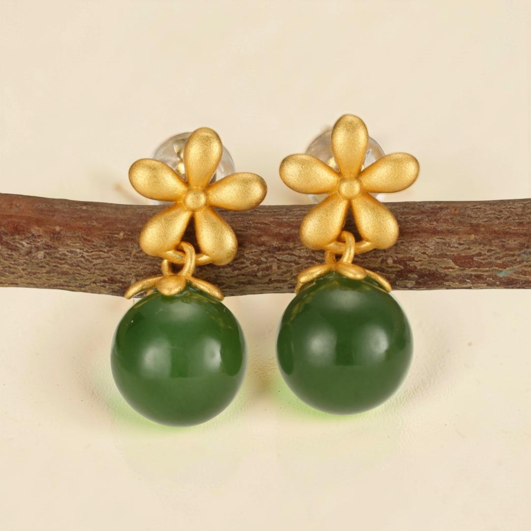 ATELIER-TIBET – Boucles d’Oreilles Jade – Charme Vertueux, Argent Plaqué Or