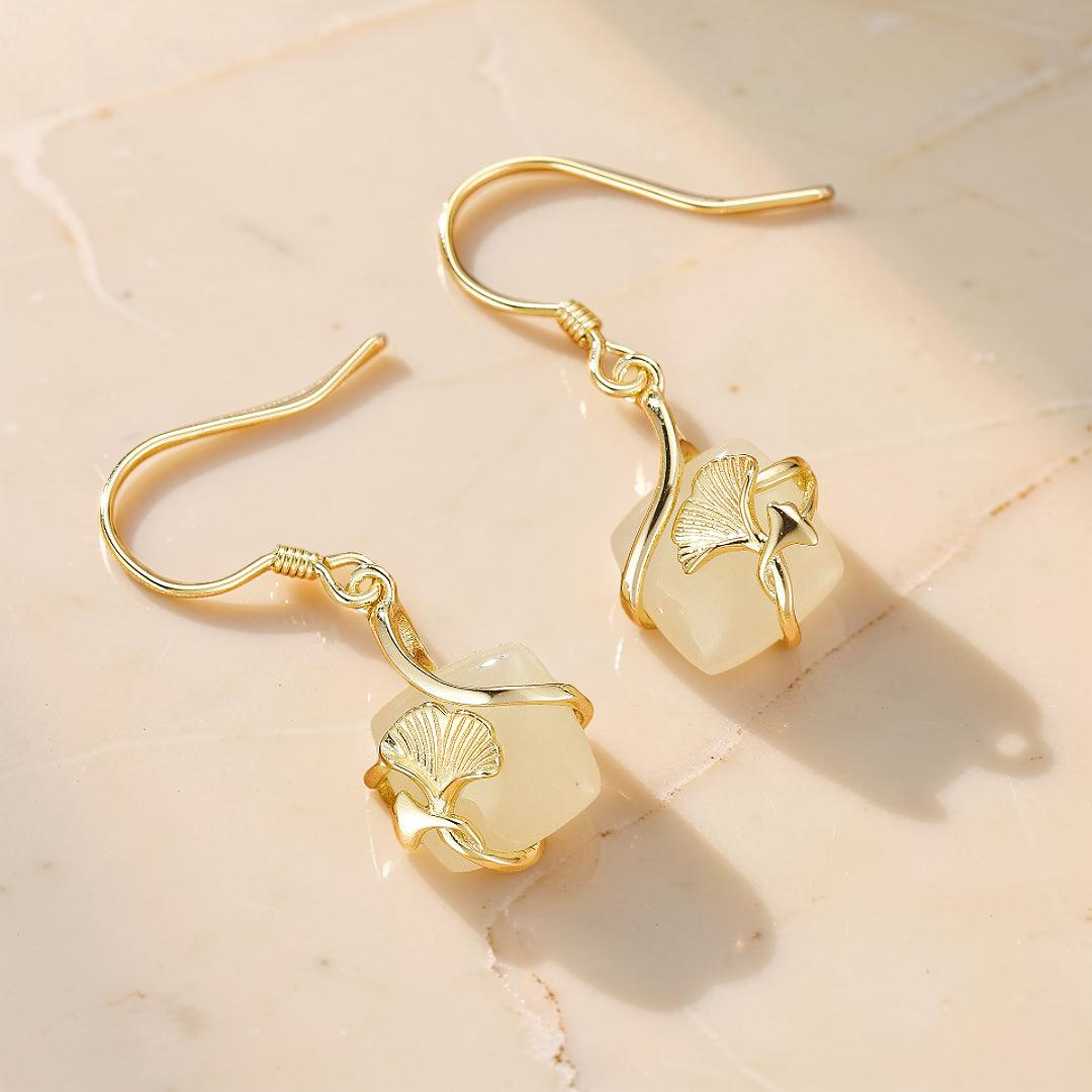 ATELIER-TIBET – Boucles d'Oreilles Jade – Éveil du Cœur, Argent Plaqué Or