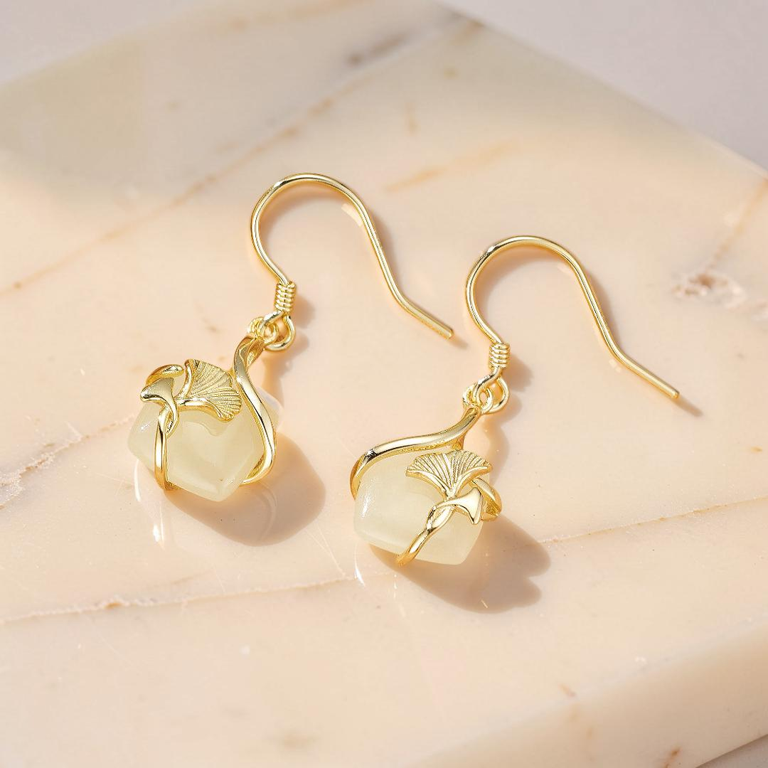 ATELIER-TIBET – Boucles d'Oreilles Jade – Éveil du Cœur, Argent Plaqué Or