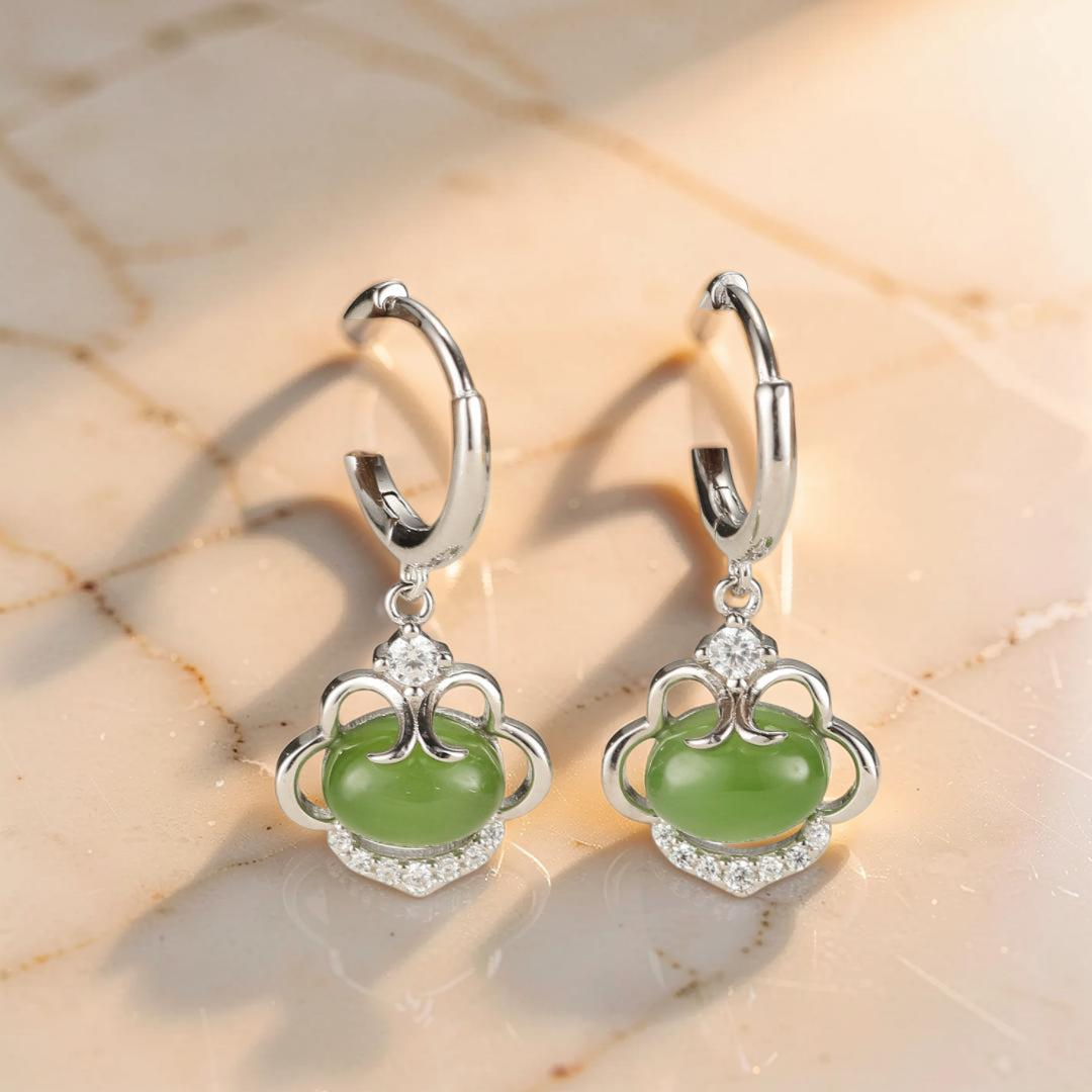 ATELIER-TIBET – Boucles d’Oreilles Jade – Harmonie Dorée, Argent