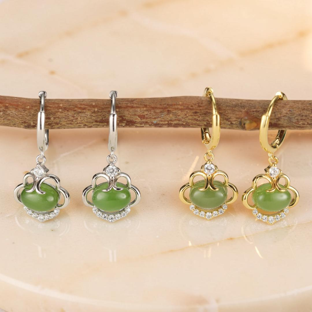 ATELIER-TIBET – Boucles d’Oreilles Jade – Harmonie Dorée, Argent