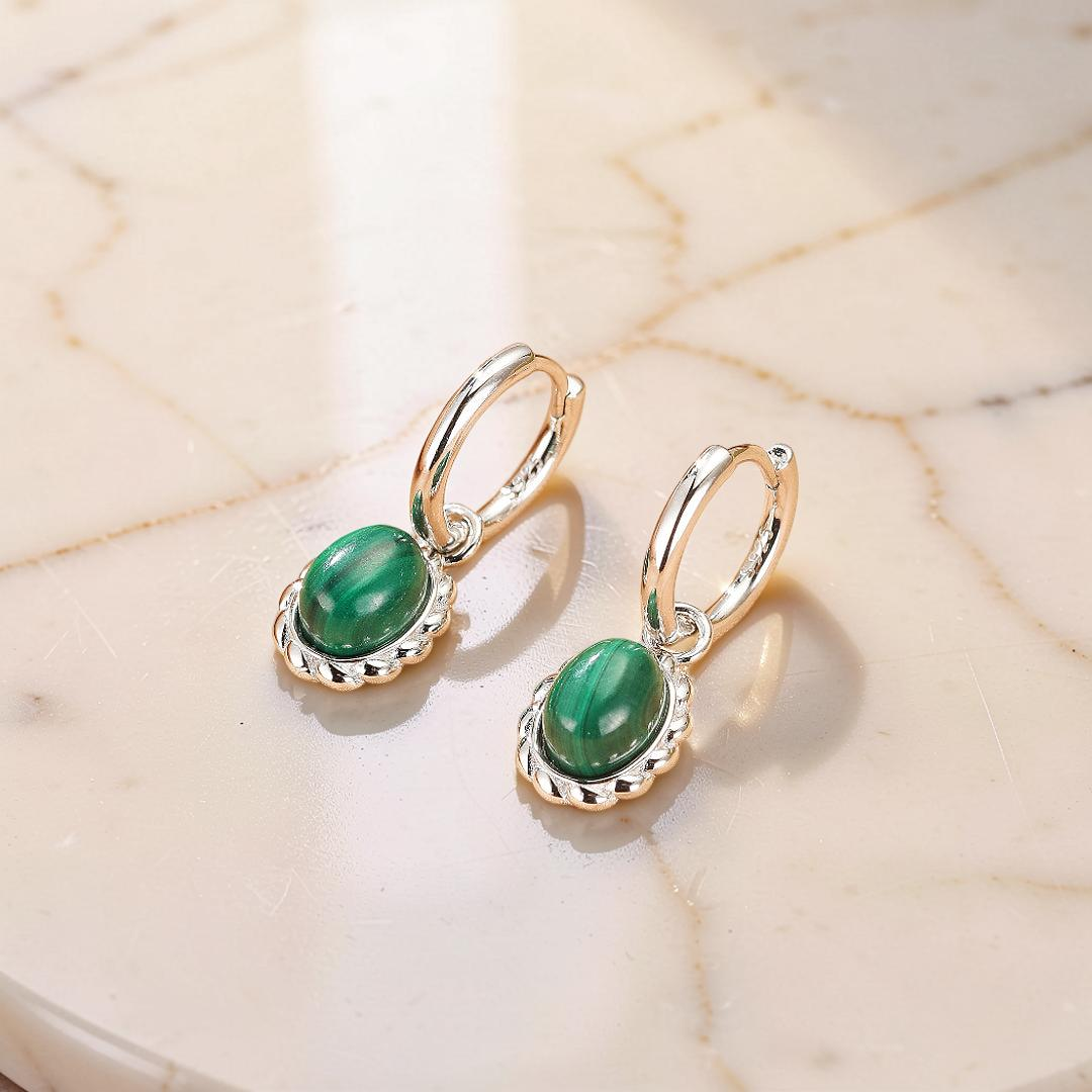 ATELIER-TIBET – Boucles d’oreilles Malachite – Charme Ovale, Argent