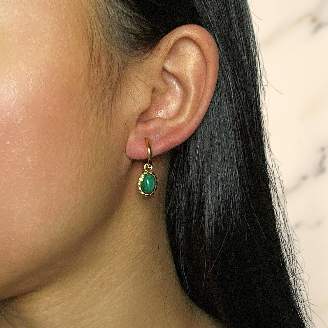 ATELIER-TIBET – Boucles d’oreilles Malachite – Charme Ovale, Argent
