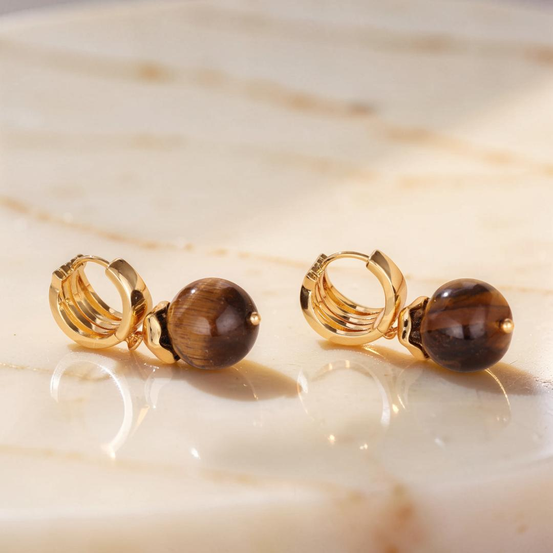 ATELIER-TIBET – Boucles d'Oreilles Œil de Tigre – Éclat Sauvage